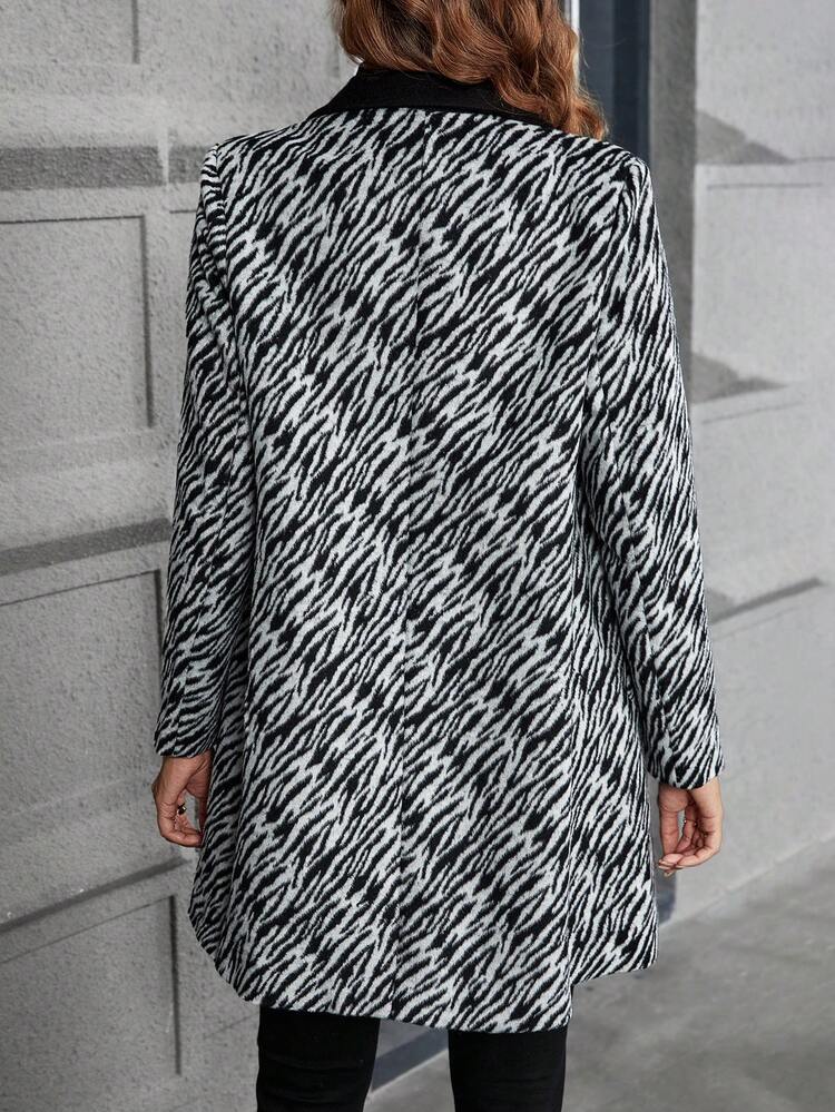 Zebra Striped Double Breasted Overcoat Fall Cloth For Women