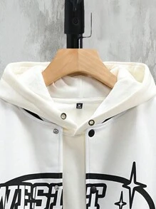 Manfinity Homme Men Plus Slogan Graphic Striped Trim Drop Shoulder Bomber Jacket Without Hoodie