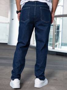 Men Slant Pocket Straight Leg Jeans - Dark Wash - View 2