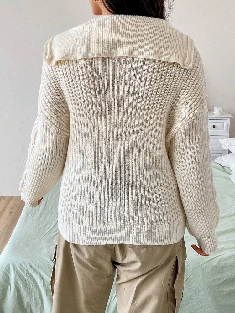 Plus Cable Knit Zip Detail Drop Shoulder Sweater Knit Pullover Fall Winter Sweater