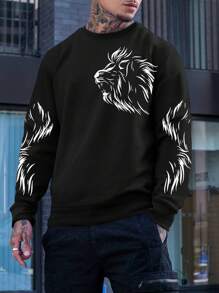 Manfinity LEGND Nam Plus Đồ họa sư tử in hoa Áo nỉ - màu đen - Xem 1