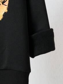 SHEIN 男大童卡通圖案落肩袖套頭衫 - 黑色 - 查看 11