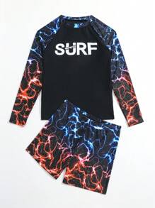 Teen Boy Letter Graphic Beach Swimsuit - Black - View 5