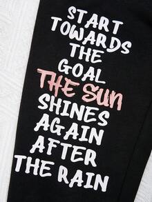 SHEIN 女小童條紋針織交叉圍裹下擺T恤和標語圖案衛褲 - 粉色 - 查看 4