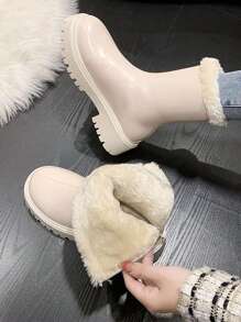 Hàng mới đến Của phụ nữ Đúng mốt Giải trí Nguyên chất Màu sắc Ấm áp Bốt Tuyết , Đen Bốt Tuyết Với dây kéo Khép kín - Màu be - Xem 1