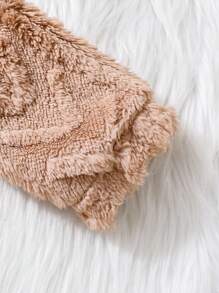 SHEIN Young Girl Letter Embroidery Hooded Teddy Jacket Without Sweater - Camel - View 5