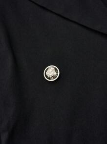 SHEIN Clasi 大碼雙排釦褶皺細節外套 - 黑色 - 查看 6