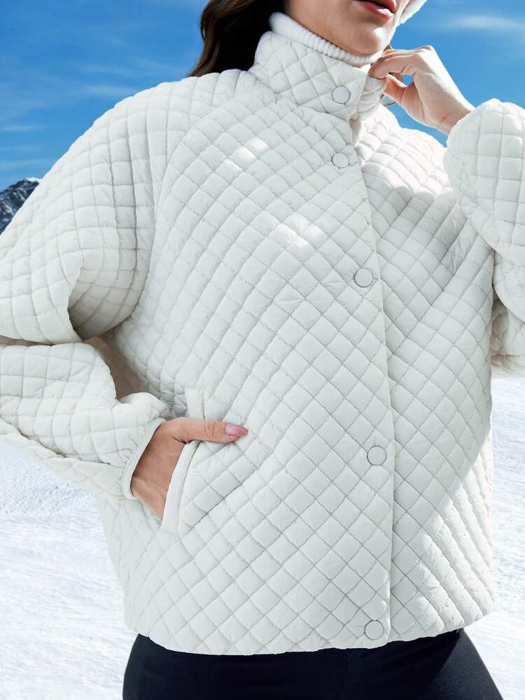 Drop Shoulder Quilted Padded Coat Clothes Winter Fall Cloth For Women
