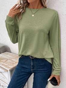 SHEIN LUNE Women's Colorful Floral Print Round Neck Casual Comfortable Long Sleeve T-Shirt, Summer