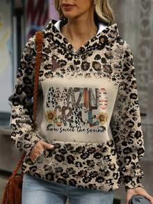 SHEIN EZwear Leopard & Floral Print Drop Shoulder Hoodie - Multicolor - View 4