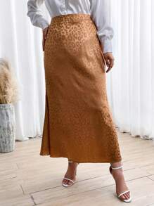 Franclia Plus Leopard Jacquard Mermaid Skirt - Camel - View 4