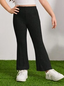 SHEIN Leap Crew Young Girl Solid Flare Leg Pants - Black - View 4