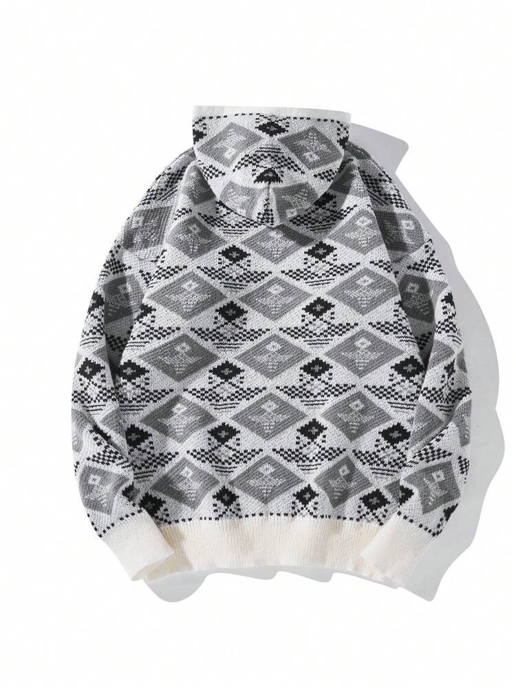 Men's Geometric Pattern Full Print Hooded Sweater