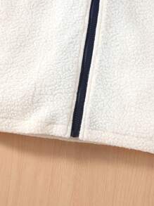 Young Boy Zip Up Contrast Binding Patched Pocket Teddy Coat - White - View 7