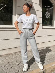 RueChic Letter Graphic Tee & Sweatpants - Grey - View 3
