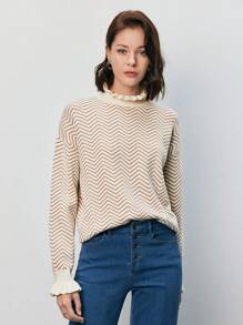 SHEIN Frenchy Jersey con patrón de cheurón ribete fruncido de hombros caídos - Multicolor - Ver 5