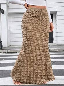 Flirla Plus Ruched Mermaid Hem Skirt - Brown - View 5