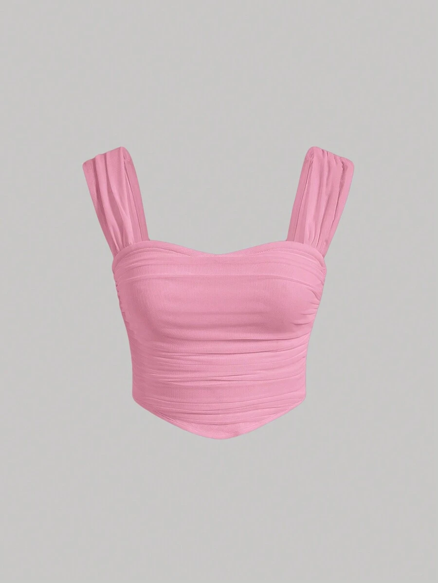 SHEIN MOD Top de tirantes unicolor fruncido - Rosa - Ver 1