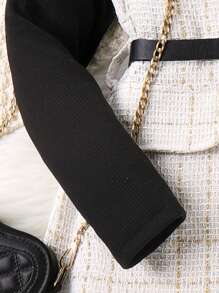 青少年女孩格紋印花腰帶外套馬甲&小高領T恤