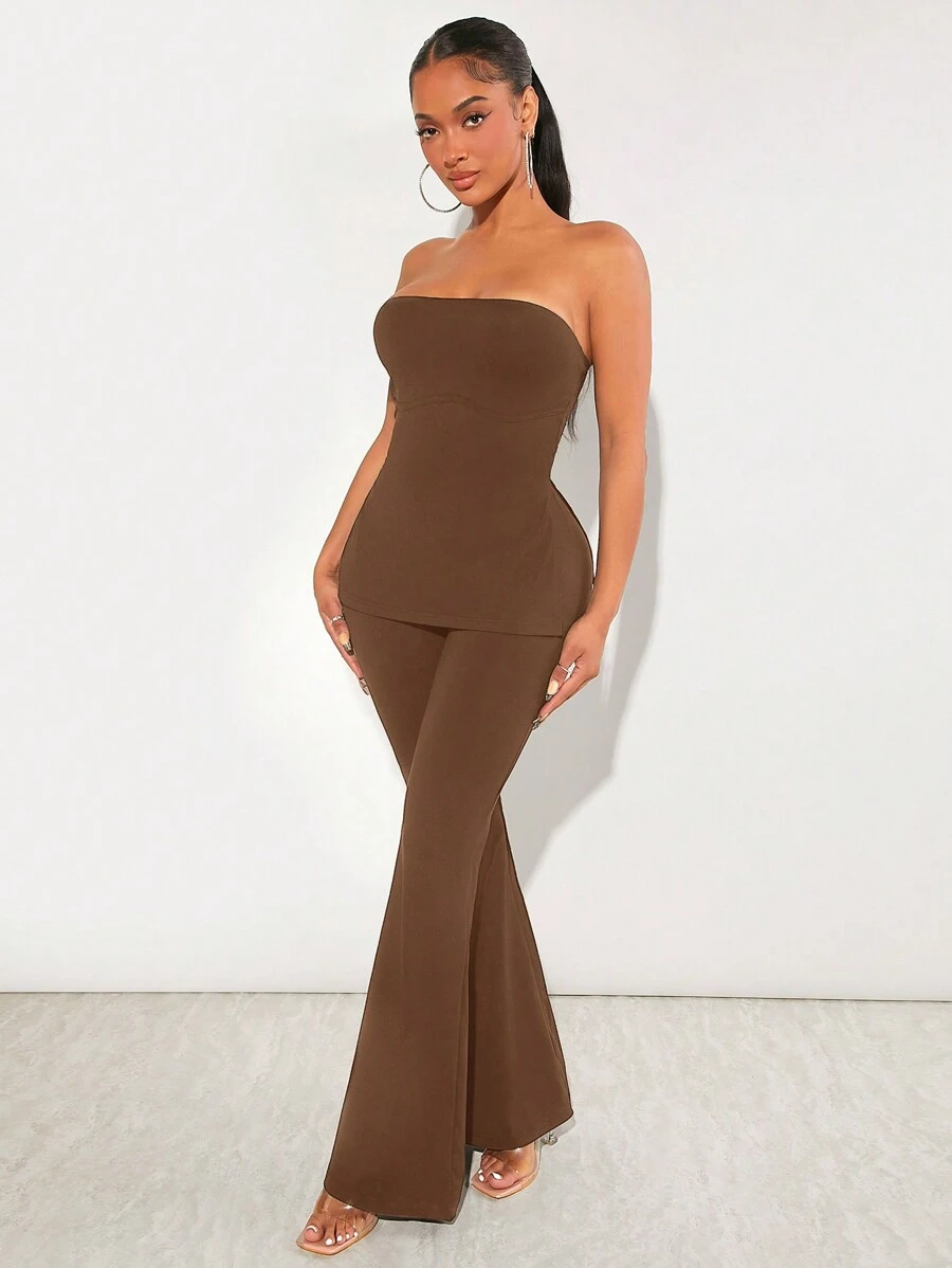 Radiana Solid Tube Top & Flare Leg Pants