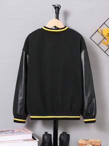 男大童1入組字母貼布條紋飾邊落肩袖花呢外套 - 黑色 - 查看 2