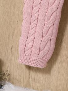 SHEIN Baby Girl Kids' Casual Slim-Fit Classic Twist Knit Sweater And Pants Set - Pink - View 4