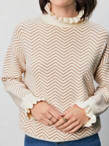 SHEIN Frenchy Jersey con patrón de cheurón ribete fruncido de hombros caídos - Multicolor - Ver 6
