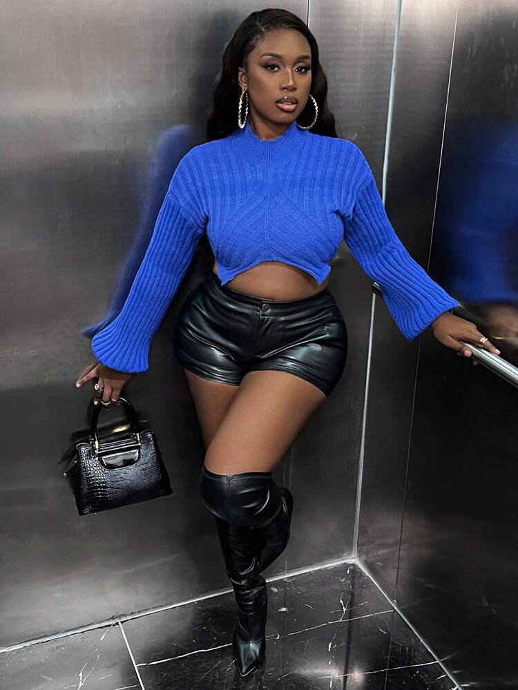 Plus Drop Shoulder Crop Sweater