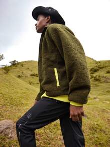 In My Nature Men Zip Up Contrast Trim Teddy Jacket