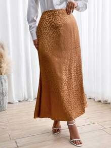 Franclia Plus Leopard Jacquard Mermaid Skirt - Camel - View 5