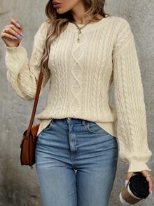 SHEIN LUNE Maglione in maglia a trecce spalle cadenti