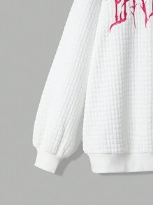 SHEIN EZwear 大碼字母圖案落肩袖運動衫 - 白色 - 查看 3