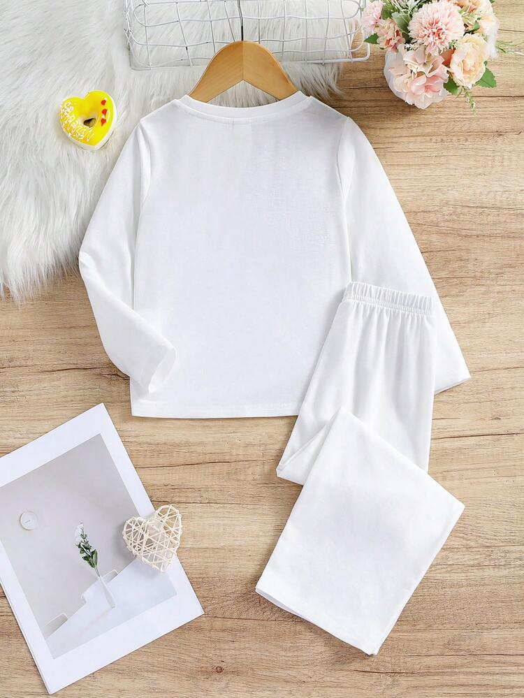Little Girl's Heart  Pattern Loose T-Shirt Wide-Leg Pants Pajamas Set