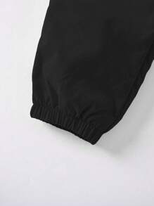 SHEIN 女孩側翻蓋口袋工裝褲 - 黑色 - 查看 4