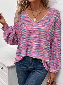 SHEIN LUNE 段染落肩T恤 - 紫色 - 查看 1