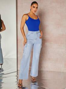 Silquee Solid Backless Cami Bodysuit - Royal Blue - View 3