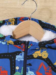 SHEIN 中性宝宝可爱卡通汽车图案连帽夹克带保暖内衬 - 彩色 - 查看 3