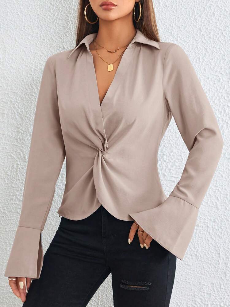 Twist Front Flounce Sleeve Blouse