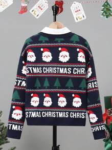 SHEIN Chicos 1 pieza Jersey con estampado de letra & Papá Noel de hombros caídos