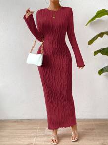 Chiquease 素色木耳邊後綁帶緊身洋裝 - 紅色 - 查看 5