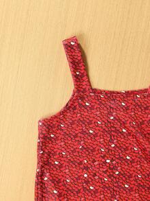 Baby Girl Solid Tee & Ditsy Floral Print Cami Dress - Red - View 5
