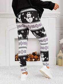 SHEIN Maternity Adjustable Waist Christmas Print Leggings - Black and White - View 2