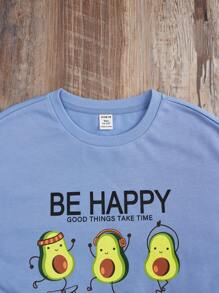 SHEIN Teen Girl Cartoon & Slogan Graphic Sweatshirt - Baby Blue - View 4