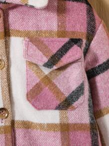 SHEIN Baby Girl Plaid Flap Pocket Button Front Overcoat - Multicolor - View 4
