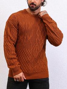 Manfinity Homme 男士素色麻花編織套頭毛衣 - 咖啡棕 - 查看 4