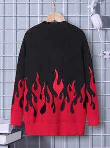 SHEIN Framsida Knappar Eld Enkel Tween Boys Cardigans - Svart - Visa 2