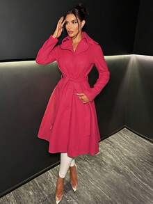 SHEIN SXY 西裝領腰帶花呢外套 - 紅色 - 查看 5