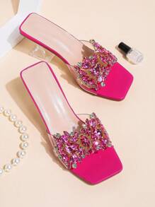 Spring/Summer Fashionable Rhinestone High Heel Sandals Valentines - Hot Pink - View 4