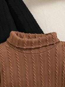 SHEIN Baby Girl 2pcs Turtleneck Cable Knit Tee - Grey - View 3