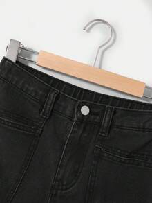 SHEIN Tween Boys Flap Pocket Cargo Jeans - Black - View 6